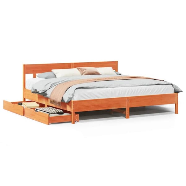 vidaXL Sengeramme uten madrass voksbrun 200x200 cm heltre furu