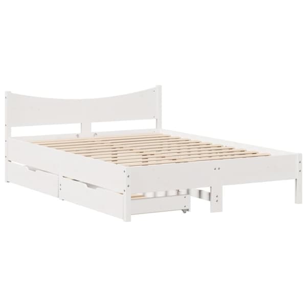 vidaXL Sengeramme med skuffer hvit 135x190 cm heltre furu