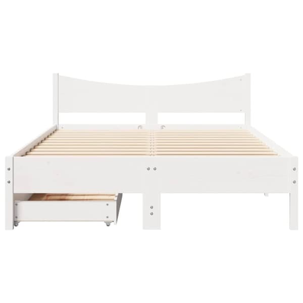 vidaXL Sengeramme med skuffer hvit 135x190 cm heltre furu