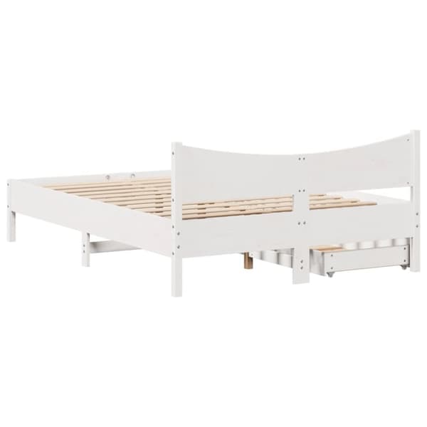 vidaXL Sengeramme med skuffer hvit 135x190 cm heltre furu