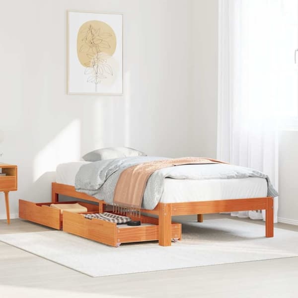 vidaXL Sengeramme med skuffer voksbrun 90x200 cm heltre furu
