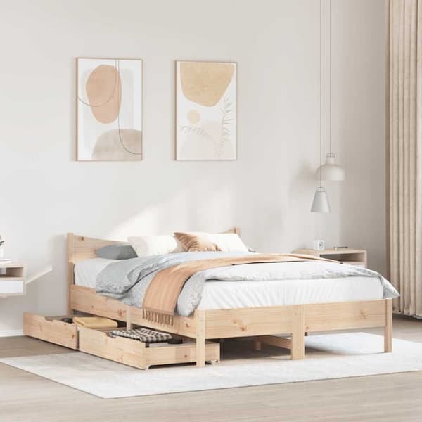 vidaXL Sengeramme med skuffer 120x190 cm heltre furu