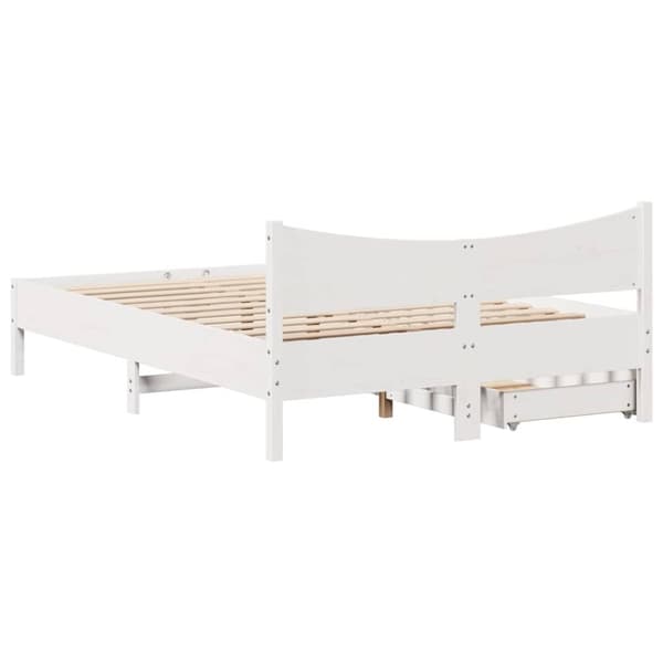 vidaXL Sengeramme med skuffer hvit 120x200 cm heltre furu