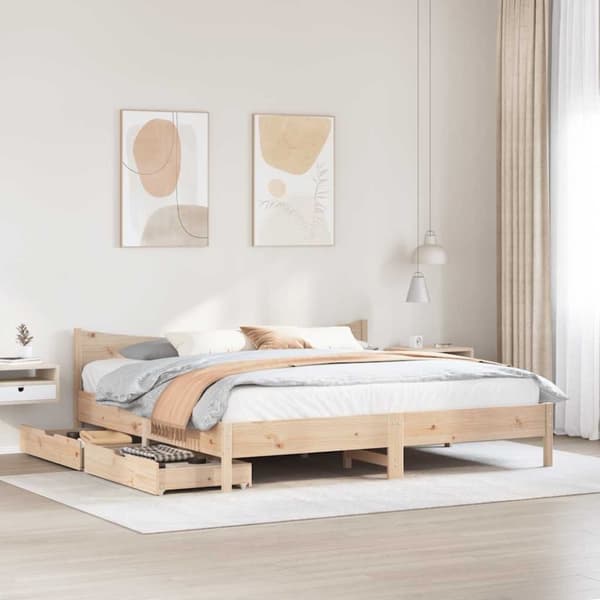 vidaXL Sängynrunko laatikoilla 200x200 cm täysi mänty