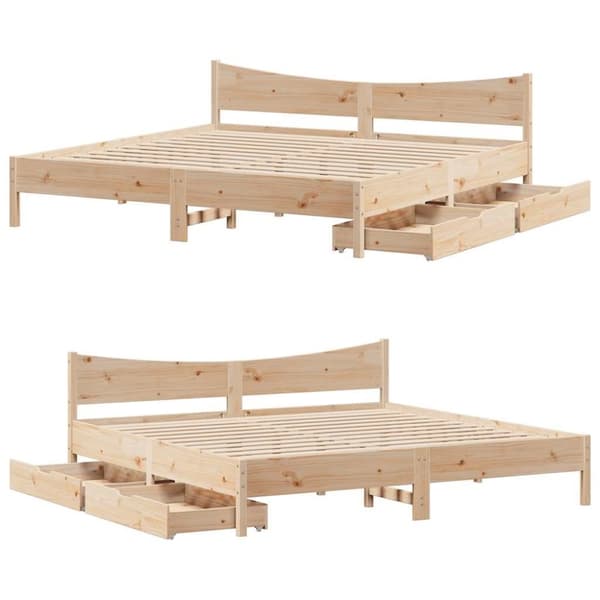 vidaXL Sängynrunko laatikoilla 200x200 cm täysi mänty