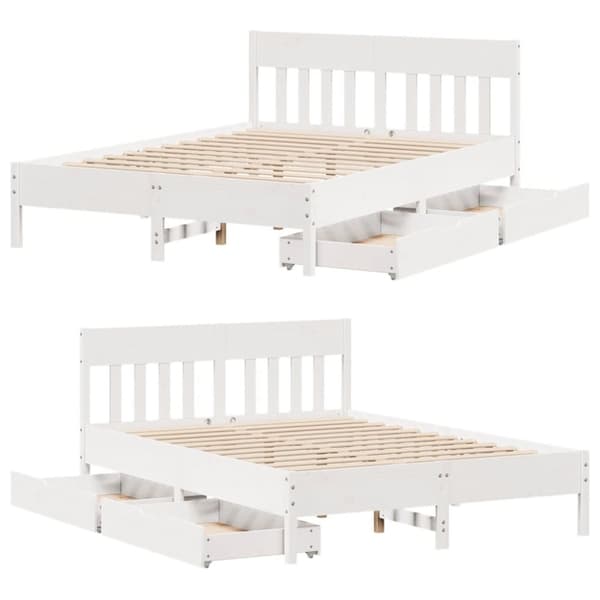 vidaXL sengeramme uden madras 140x190 cm massivt fyrretræ hvid