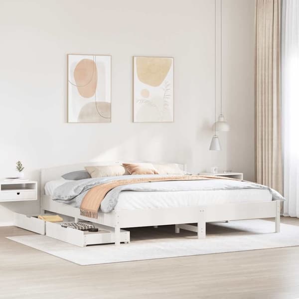 vidaXL sengeramme uden madras 200x200 cm massivt fyrretræ hvid
