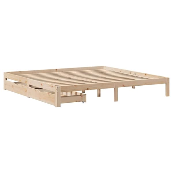 vidaXL sengeramme med skuffer 200x200 cm massivt fyrretræ