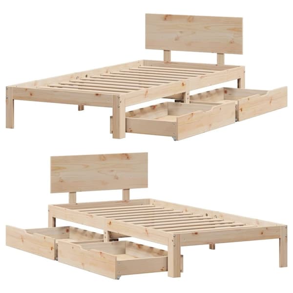 vidaXL Sengeramme med skuffer 75x190 cm heltre furu