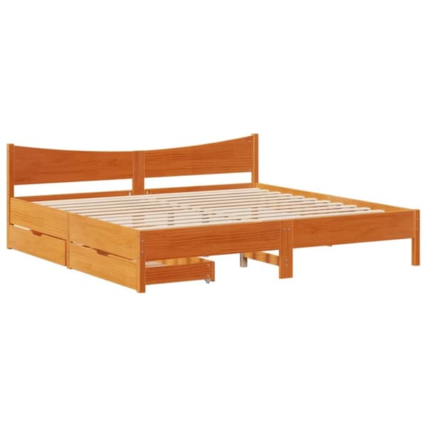 vidaXL Sengeramme med skuffer voksbrun 180x200 cm heltre furu