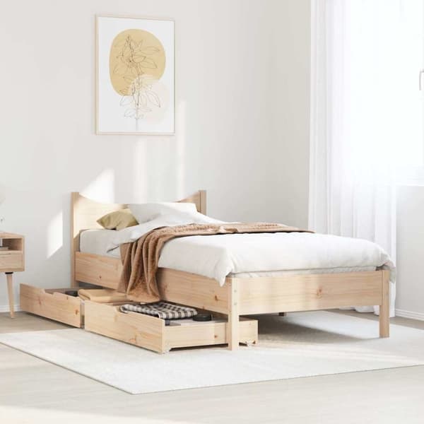 vidaXL Sängram med lådor 90x190 cm massiv furu