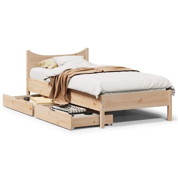 vidaXL Sängram med lådor 90x190 cm massiv furu