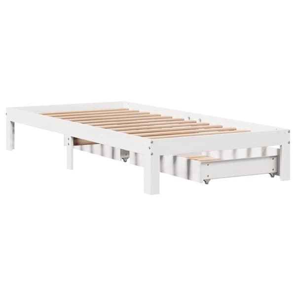 vidaXL Sengeramme med skuffer hvit 75x190 cm heltre furu