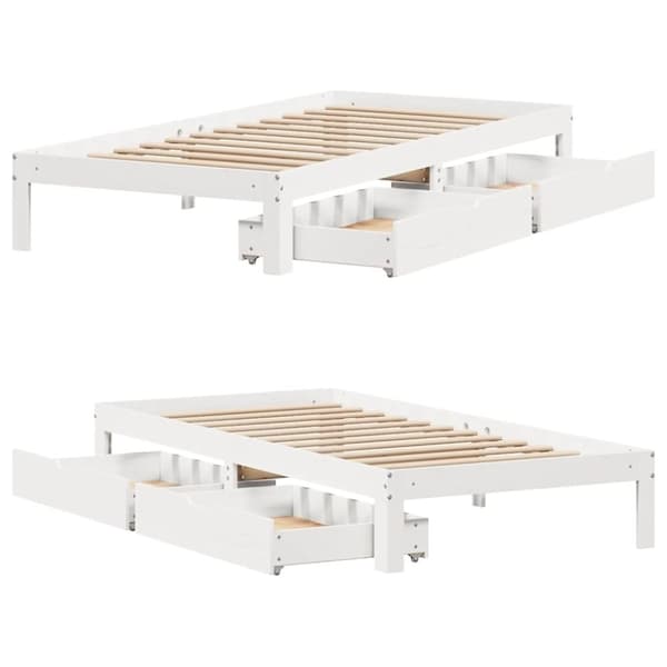 vidaXL Sengeramme med skuffer hvit 75x190 cm heltre furu