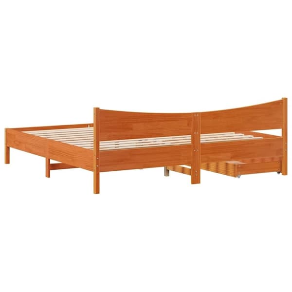 vidaXL Sängynrunko laatikoilla vahanruskea 180x200 cm täysi mänty