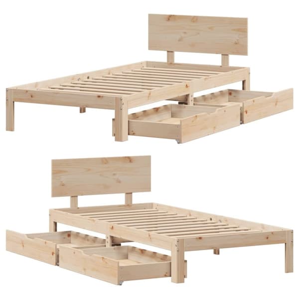 vidaXL sengeramme med skuffer 90x190 cm massivt fyr