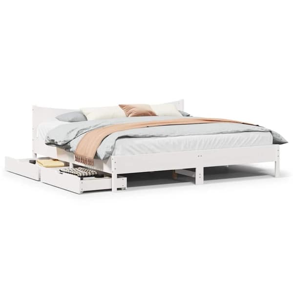 vidaXL Sengeramme med skuffer hvit 180x200 cm heltre furu