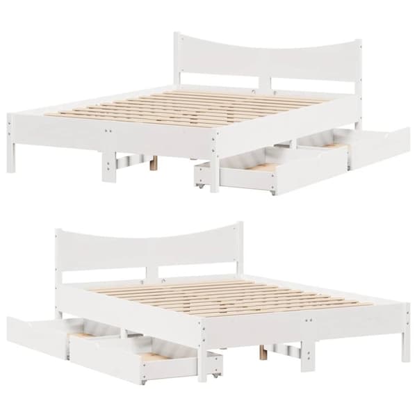 vidaXL Sengeramme med skuffer hvit 120x190 cm heltre furu