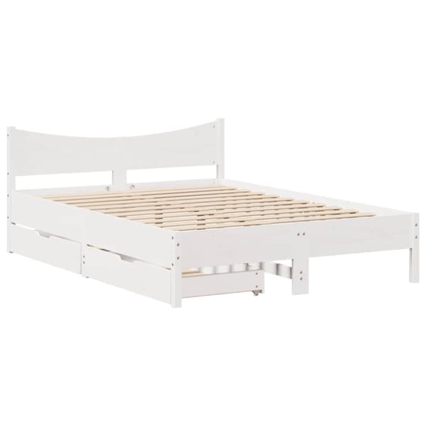 vidaXL Sengeramme med skuffer hvit 120x190 cm heltre furu