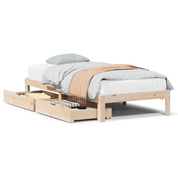 vidaXL Sengeramme med skuffer 75x190 cm heltre furu
