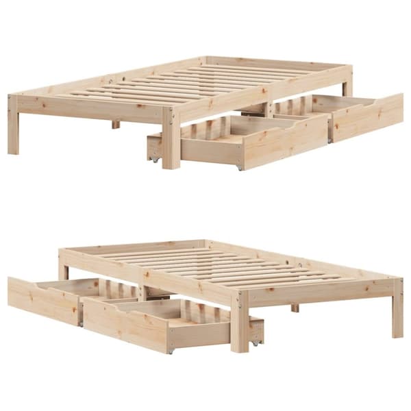 vidaXL Sengeramme med skuffer 75x190 cm heltre furu