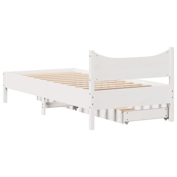 vidaXL Sängynrunko laatikoilla valkoinen 75x190 cm täysi mänty