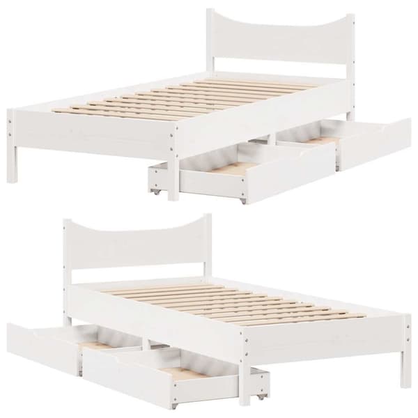 vidaXL Sängynrunko laatikoilla valkoinen 75x190 cm täysi mänty