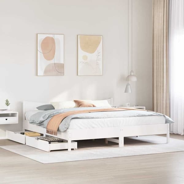 vidaXL sengeramme med skuffer 180x200 cm massivt fyrretræ hvid