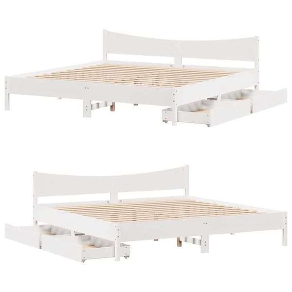 vidaXL sengeramme med skuffer 180x200 cm massivt fyrretræ hvid