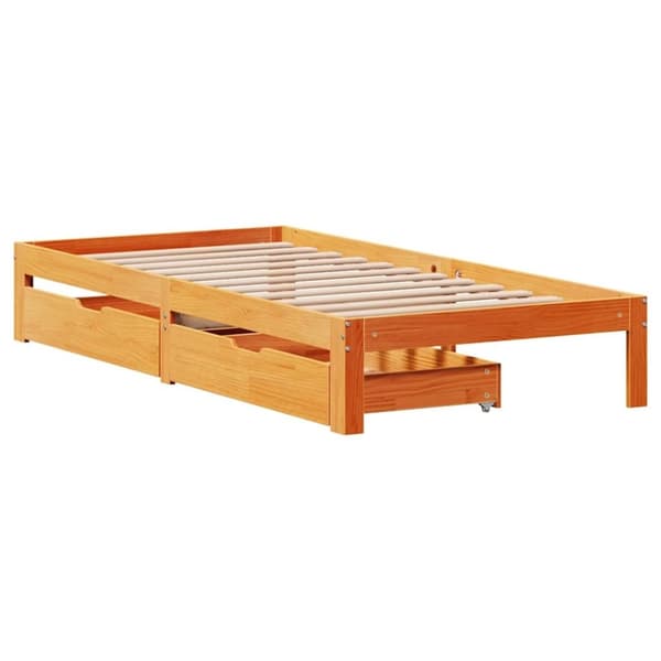 vidaXL Sängynrunko laatikoilla vahanruskea 100x200 cm täysi mänty