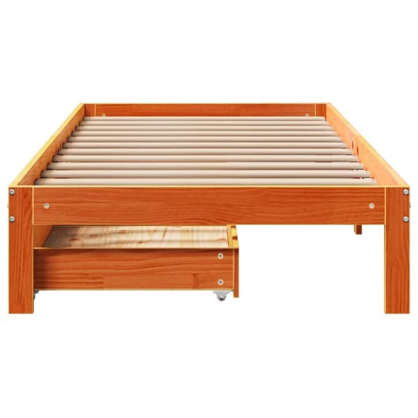 vidaXL Sängynrunko laatikoilla vahanruskea 100x200 cm täysi mänty