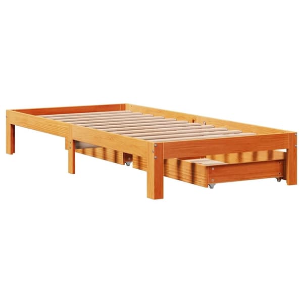 vidaXL Sängynrunko laatikoilla vahanruskea 100x200 cm täysi mänty