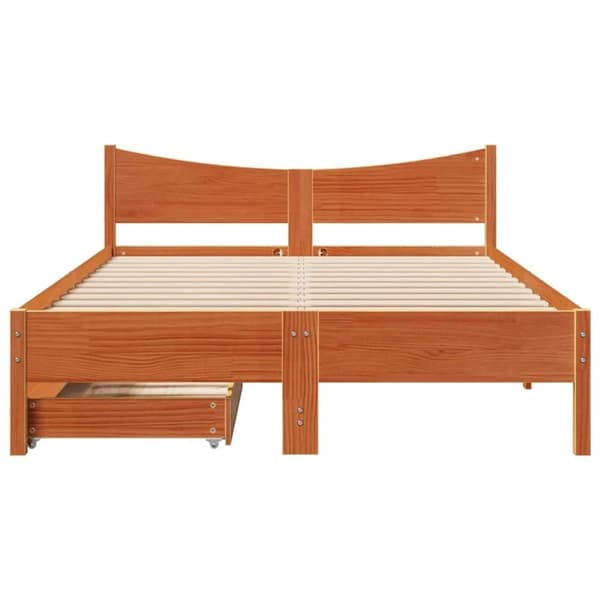 vidaXL sengeramme med skuffer 160x200 cm massivt fyrretræ gyldenbrun
