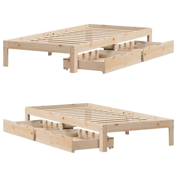 vidaXL sengeramme med skuffer 90x190 cm massivt fyr