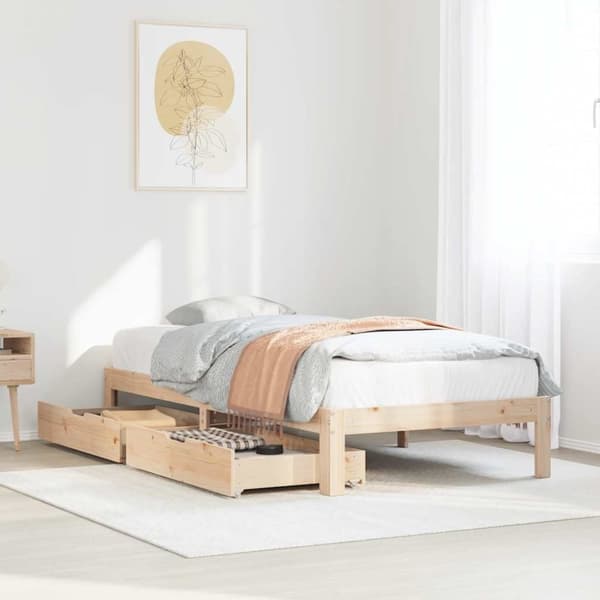 vidaXL sengeramme med skuffer 90x190 cm massivt fyr