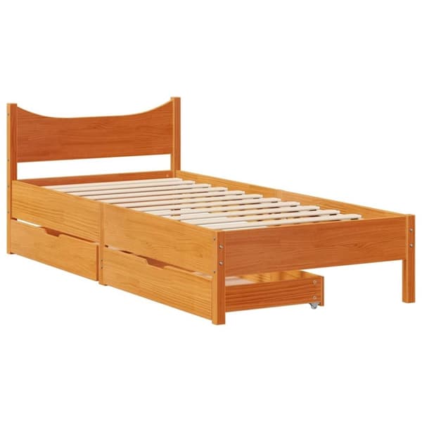 vidaXL Sengeramme med skuffer voksbrun 75x190 cm heltre furu