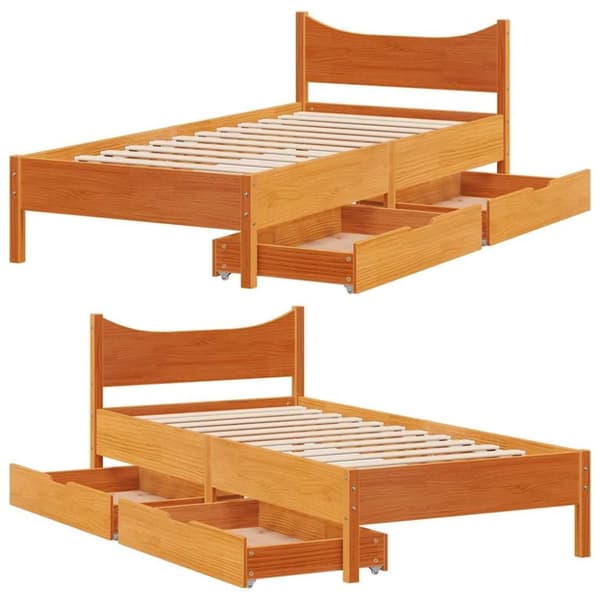 vidaXL Sengeramme med skuffer voksbrun 75x190 cm heltre furu