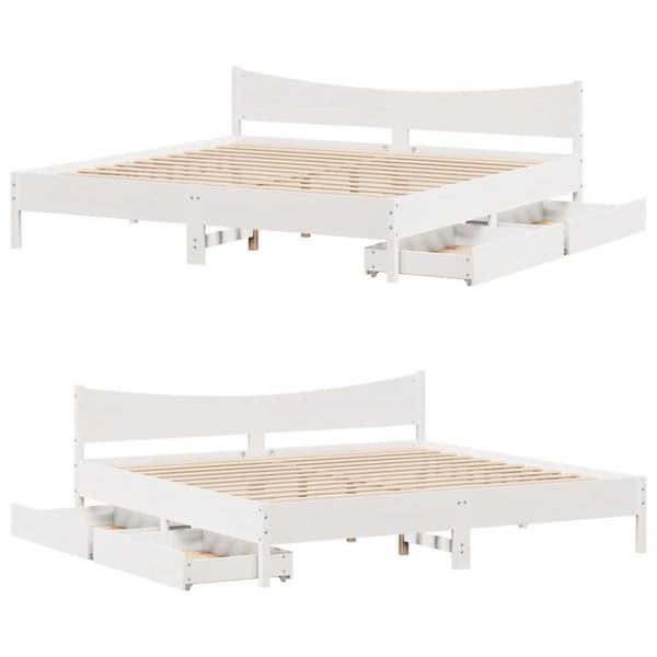 vidaXL sengeramme med skuffer 200x200 cm massivt fyrretræ hvid