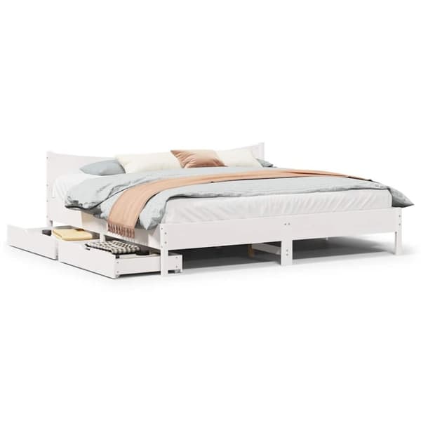 vidaXL sengeramme med skuffer 200x200 cm massivt fyrretræ hvid