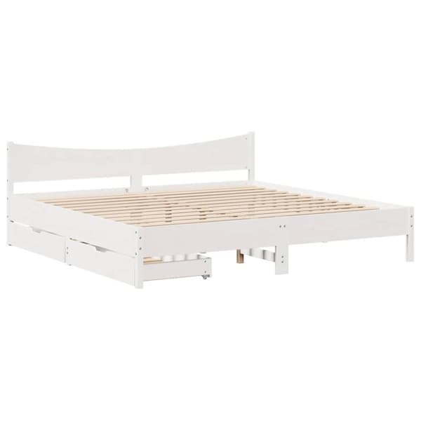 vidaXL sengeramme med skuffer 200x200 cm massivt fyrretræ hvid