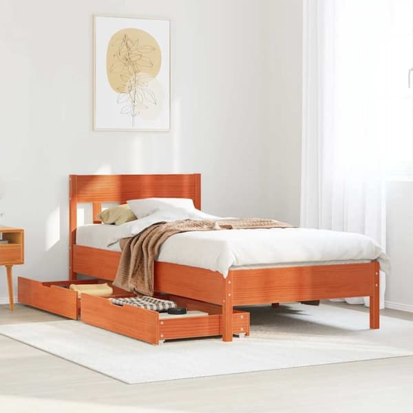 vidaXL sengeramme uden madras 90x190 cm massivt fyrretræ gyldenbrun
