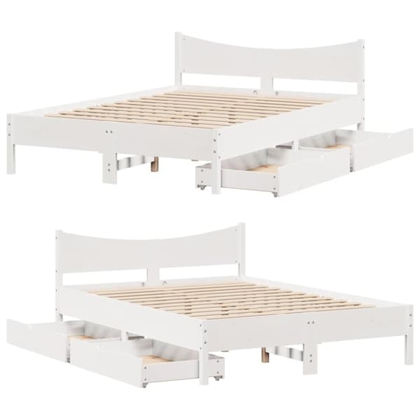 vidaXL sengeramme med skuffer 150x200 cm massivt fyrretræ hvid