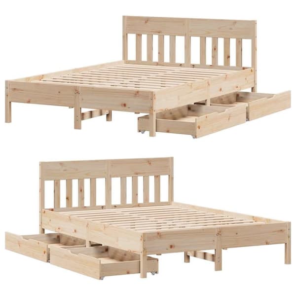 vidaXL Sängynrunko ilman patjaa 135x190 cm täysi mänty
