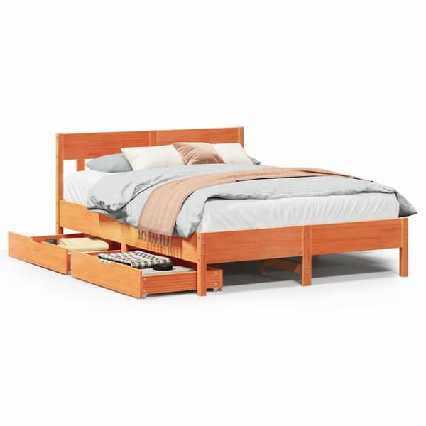vidaXL Sengeramme uten madrass voksbrun 140x190 cm heltre furu