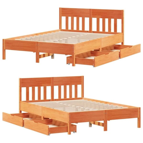 vidaXL Sengeramme uten madrass voksbrun 140x190 cm heltre furu