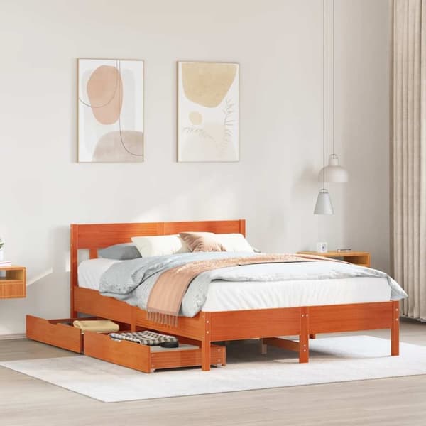 vidaXL Sengeramme uten madrass voksbrun 140x190 cm heltre furu