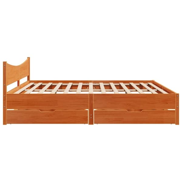 vidaXL Sengeramme med skuffer voksbrun 200x200 cm heltre furu