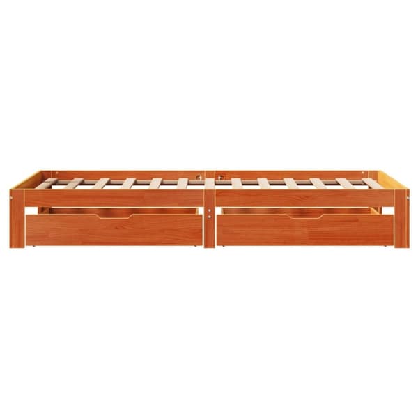 vidaXL sengeramme med skuffer 75x190 cm massivt fyrretræ gyldenbrun