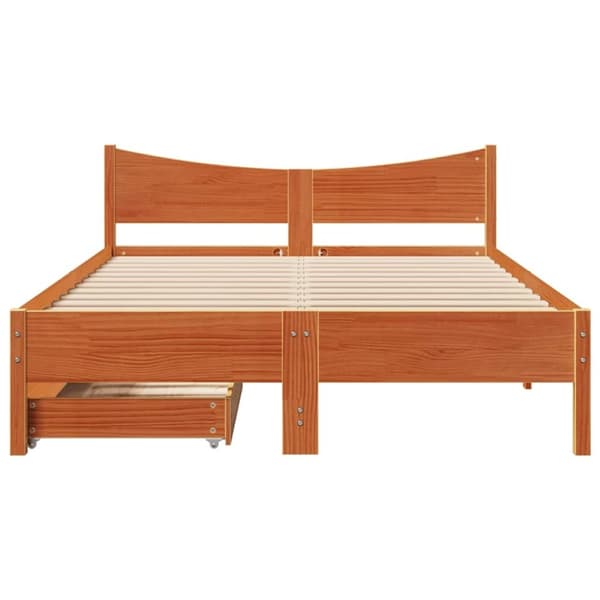 vidaXL Sängynrunko laatikoilla vahanruskea 150x200 cm täysi mänty