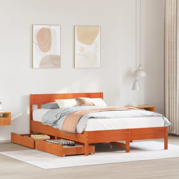 vidaXL sengeramme uden madras 120x200 cm massivt fyrretræ gyldenbrun